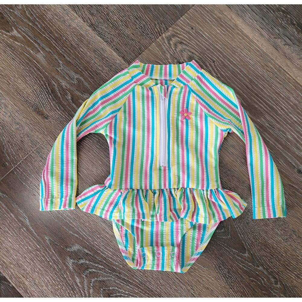 Little Me Striped Baby Girl One Piece Long Sleeve Swimsuit size 6-9 Months #3